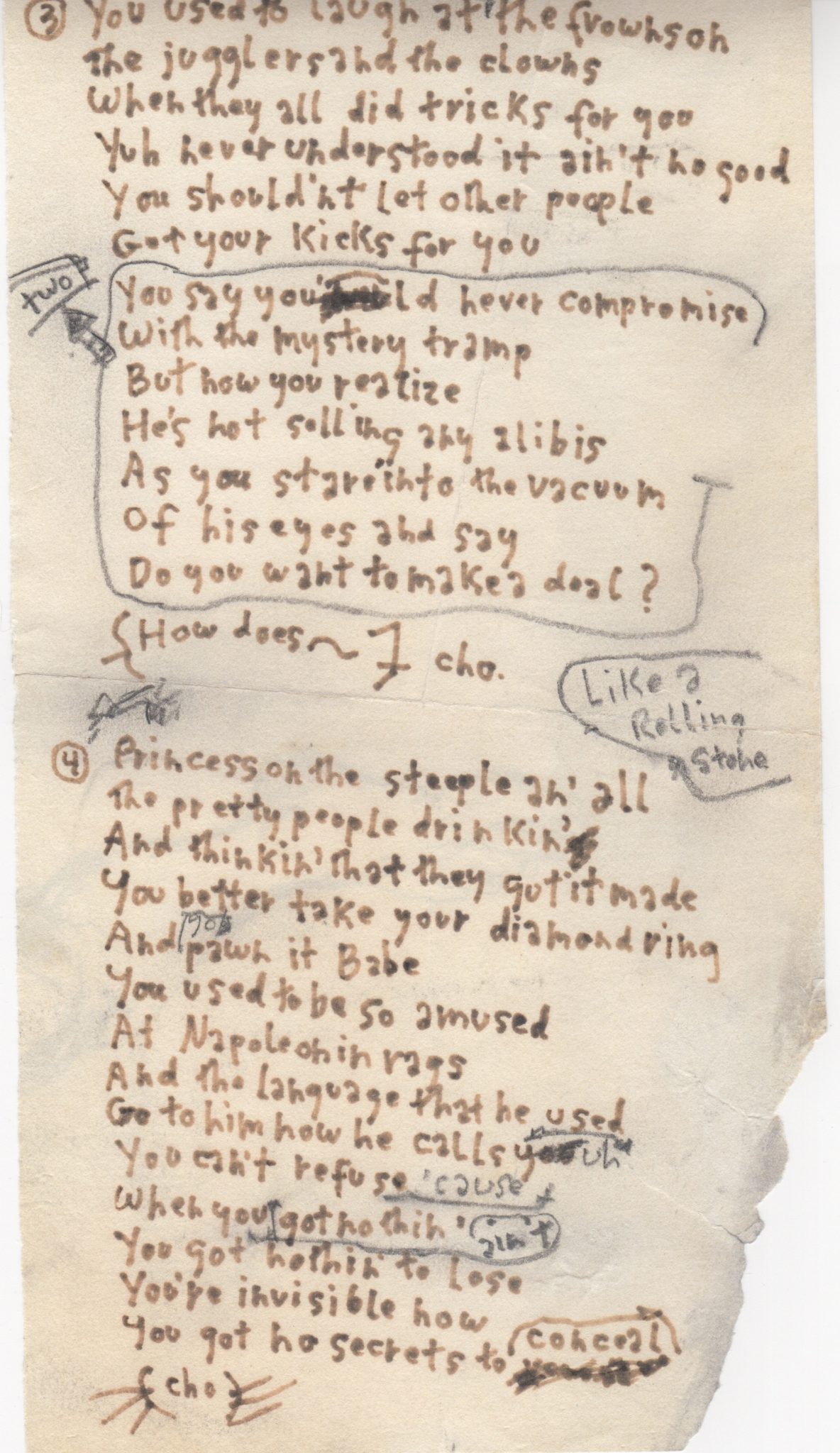 The Original Manuscript for Bob Dylan's LIKE A ROLLING STONE - Moments ...